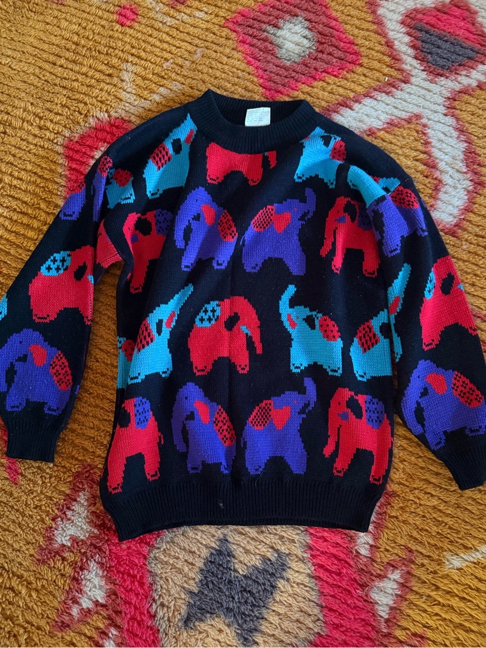 80s vintage elephant knit pullover sweater